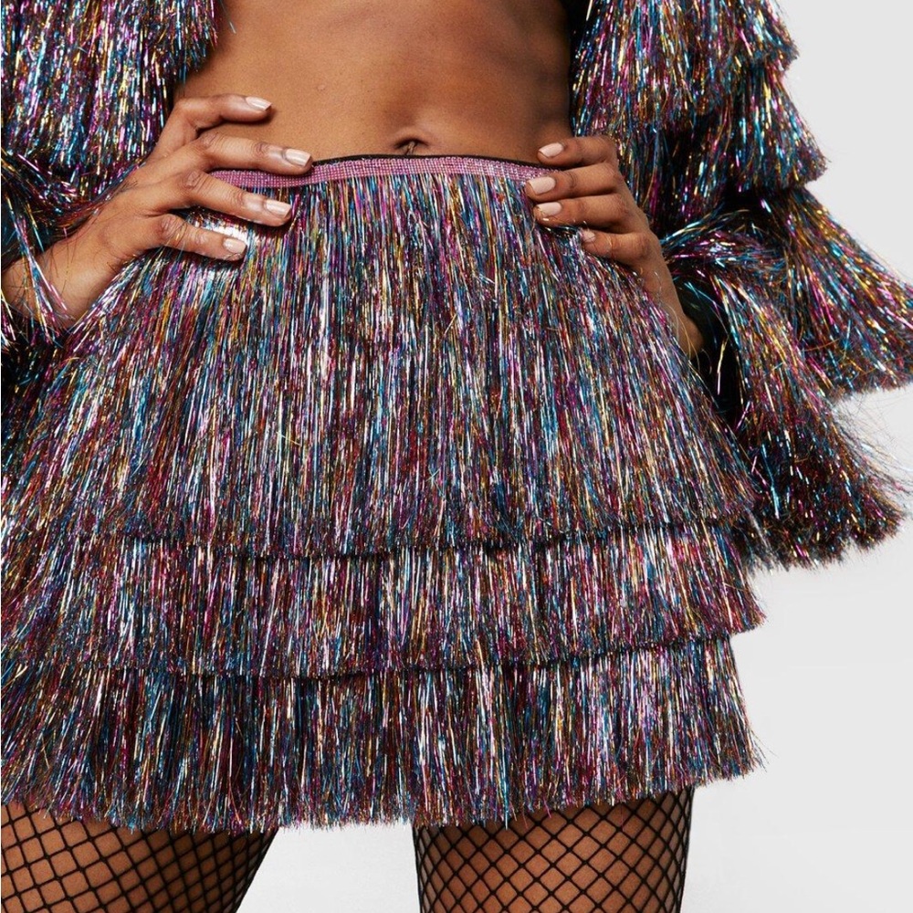 NWT Nasty Gal Multicolor High Wasted Tinsel Fringe Shorts